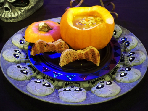 Post image for Halloween Chicken Soup in a Pumpkin with Bat Grilled Cheese