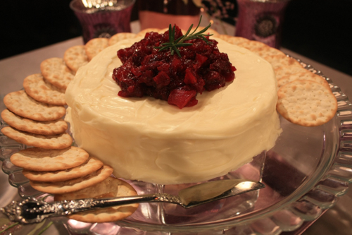 Post image for White Chocolate Covered Brie with Cranberry Rosemary Chutney