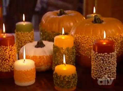 Post image for Thanksgiving Centerpiece from my DIY Network Show: Legume Pave’ Pumpkins and Candles (video)