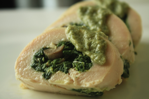 Post image for Chicken Roulade Stuffed with Spinach, Mushrooms, and Bacon