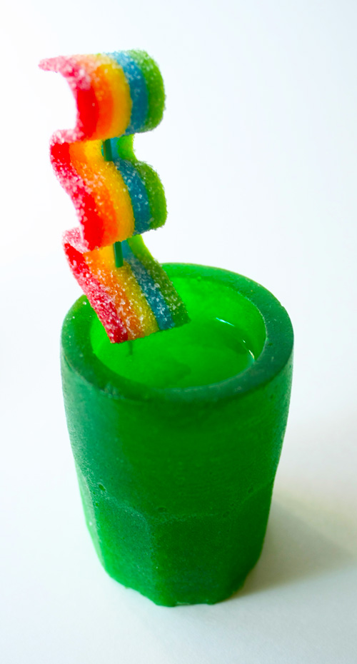 Post image for Emerald Isle Gummy Glass Tequila Shots with Rainbow Garnish