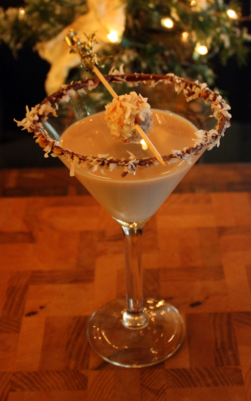Post image for Salty Coconut Caramel Snowball on a Tippy Cow Chocolate Coconut Martini