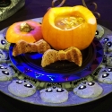 Thumbnail image for Halloween Chicken Soup in a Pumpkin with Bat Grilled Cheese