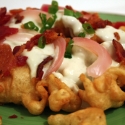 Thumbnail image for Savory Funnel Cake with Bacon and Blue Cheese Sauce